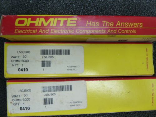 Lot of 3 New O/S Ohmite vitreous enameled resistor  0411 50 watt 5K ohms L50J5K0