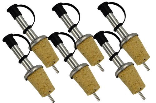 Stainless Steel Free Flow Pourer W/ Cap Wine Liquor Bottle Cork Stopper 6 Pack