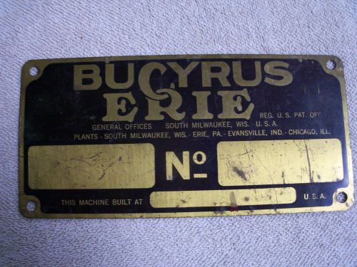 Bucyrus erie brass equipment plate sign heavy equipment crane roller catapillar for sale