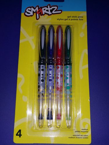 Smartz Medium Ballpoint Gel Pens 4 Pcs Assorted Ink Colors Black Blue Red Green