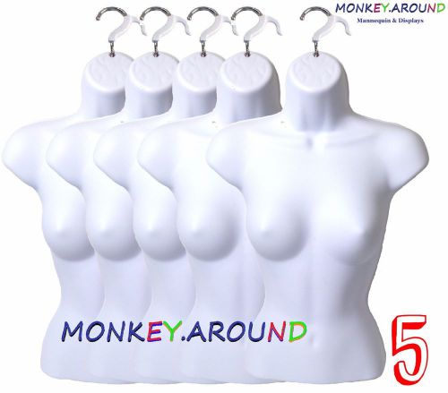 5 Female Mannequin White Torso Form +5 Hooks-Display&#039;s Women Clothing Dress NEW