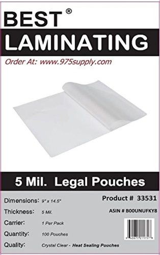 Best laminating - 5 mil clear legal size thermal laminating pouches - 9 x 14.... for sale