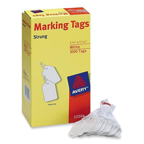 NIB Avery Marking Tags ~ Strung ~ 1-3/4&#034;x1-3/32&#034; ~ 1000/BX ~ White ~ #12204