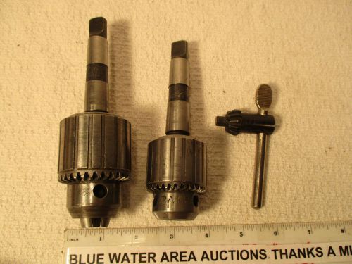 (2) Jacob s Drill Chucks, # 6A &amp; # 2A, w/ (1) Chuck Key, For Parts or Rebuild