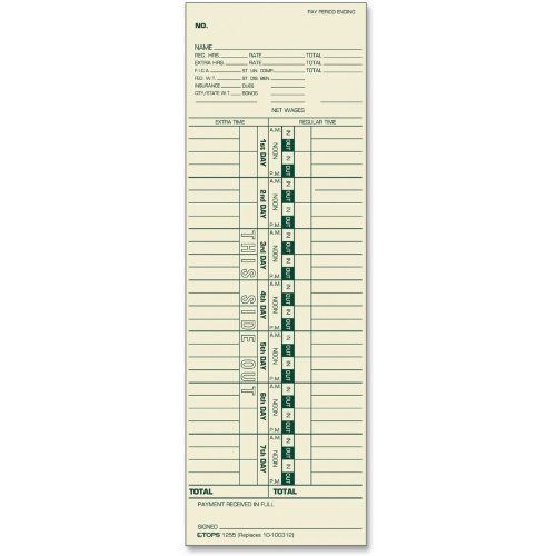 Tops time cards, weekly, 1-sided, numbered days, 3-1/2&#034; x 10-1/2&#034;, manila, new for sale