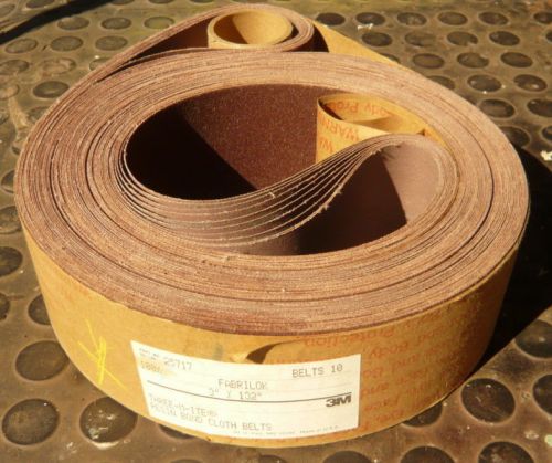 10 New 3M 3 X 132&#034; Fabrilok Production Sanding Belts Cloth Resin Bond 100 grit