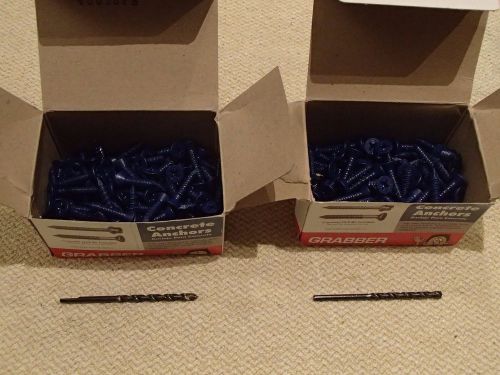 200 grabber blue 1/4 x 1-3/4 concrete screw + 2 drill bit for sale