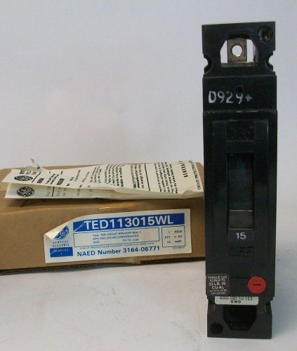 General Electric Single Pole 277 VAC 15 Amp Circuit Breaker TED113015WL NIB