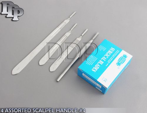 4 ASSORTED SCALPEL HANDLE #4 + 100 SURGICAL STERILE BLADES #20, #21,#22,#23,#24