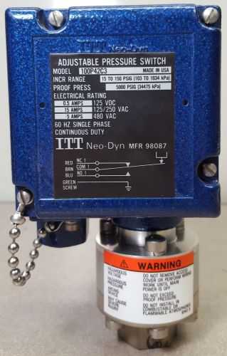 ITT NEO-DYN ADJUSTABLE PRESSURE SWITCH 100P42C3. 15 TO 150 PSIG