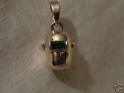 14KT YELLOW &amp; WHITE  GOLD WELDING HELMET HOOD PENDANT