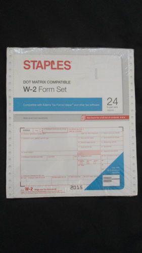 Staples 2015 IRS Tax W-2 6-Part Dot Matrix Form Set &amp; Bonus W-2 Envelope