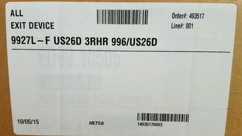 Von Duprin Exit Device 9927L-F-26D 36&#034;RHR Fire rated Surface Vertical rod, NEW