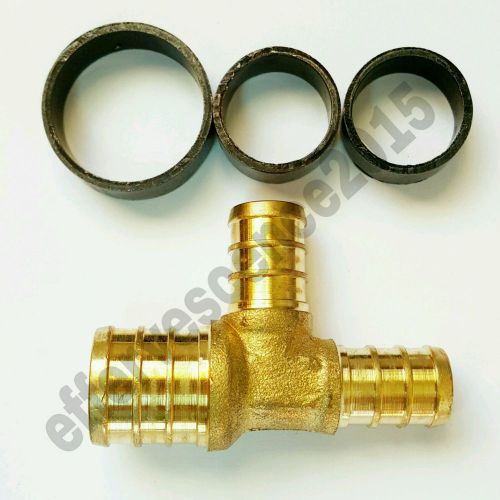 3/4&#034; x 1/2&#034; x 1/2&#034; pex tee - brass crimp fittings with crimp rings for sale