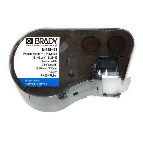 Brady M-155-492 Polyester B-492 Black on White Label Maker Cartridge, 1-1/4&#034; x