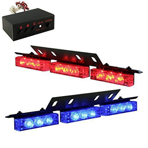 18x Ultra Bright Blue Red LED Emergency Strobe Lights Bar Windshield Dash Grille