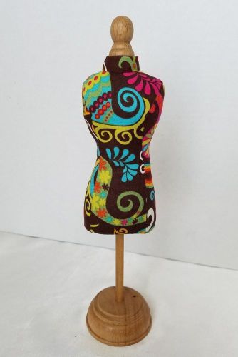Mini Dress Form Mannequin Table Top Display Jewelry Fabric &amp; Wood 11 3/4&#034;