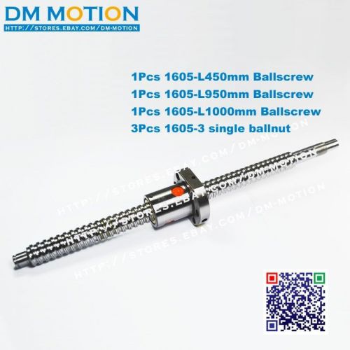 1605 Ball screws L450/950/1000mm-C7 Anti Backlash Rolled Ballscrew 3pcs Ball nut