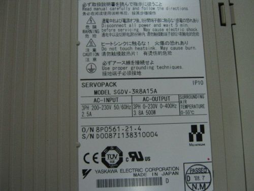 Yaskawa servopack ac motor motion controller servo drive sgvd- 3r8a15a for sale