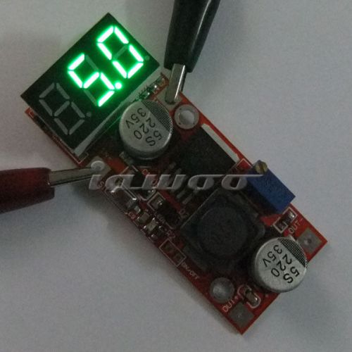 DC Adjustable Voltage Regulator LM2596 Power Supply Module w Green LED Voltmeter