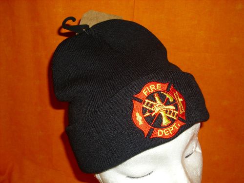 FIREFIGHTER  STOCKING CAP BLACK  MALTESE CROSS YELLOW/RED