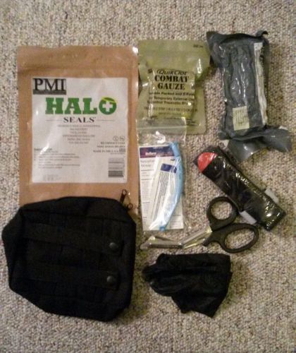 Police IFAK Trauma Molle Bag Quik Clot combat guaze, CAT, Chest Seal - HemCon