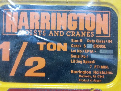 HARRINGTON 1/2 TON ELECTRIC HOIST, SNER005L, 115V, NEW IN BOX