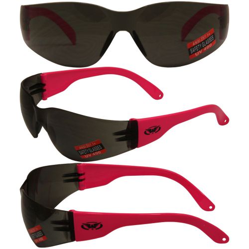 GLOBAL VISION RIDER SAFETY RIDING GLASSES NEON PINK FRAME SMOKE LENS Z87.1