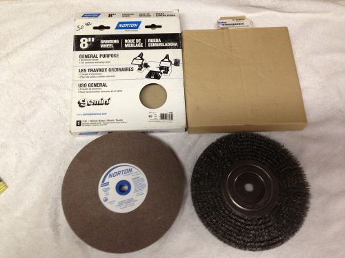 8&#034; NORTON GRINDING WHEEL, 8&#034; WEILER COARSE WIRE WHEEL NIB