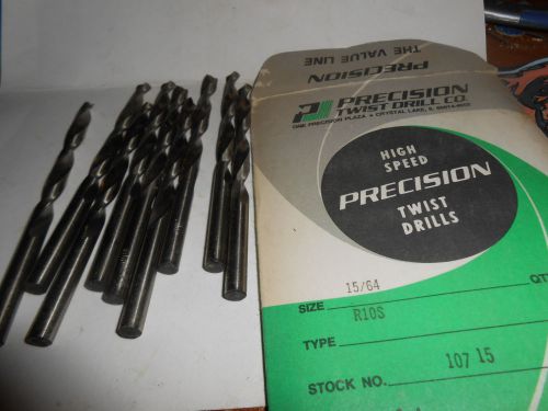 Lot of 9  Precision Twist R10S 15/64&#034; Slo Spiral Jobber Drills USA