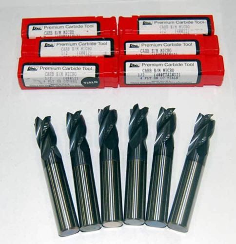 6 pcs xln usa 1/2&#034; 4flt se carbide sq. tialn end mills for sale