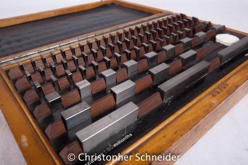 Vintage gauge block set of 82 in wood case, made in Germany