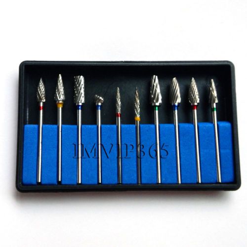 Set 10 Tungsten Steel Dental Burs Lab Burrs Tooth Drill VIP