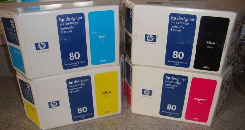 4pcs Brand New Genuine HP 80 Ink Cartridges Blk, Cyan, Yellow &amp; Magenta