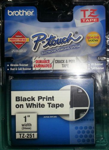 NEW BROTHER P-TOUCH TZ-251 BLACK PRINT ON WHITE TAPE-FREE SHIPPING CONUS!!