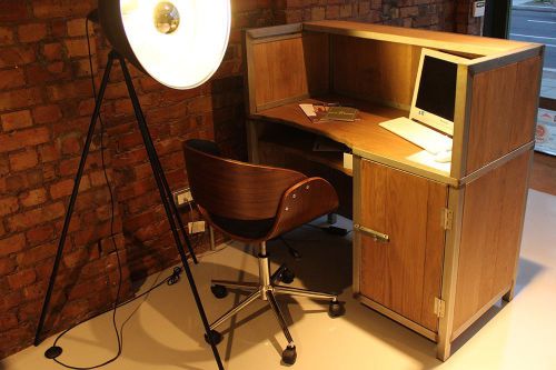 Tatlow office reception desk industrial oak and stainless steel design for sale