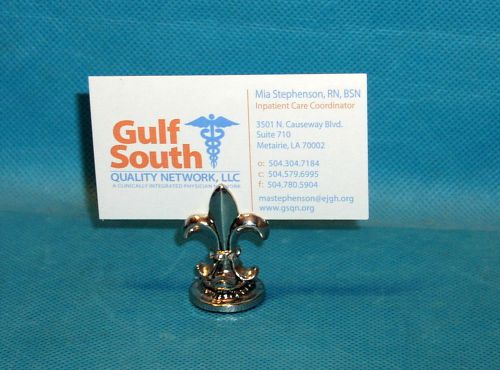 Small Silver Fleur de Lis Paper Weight or Single Card Holder  NIB