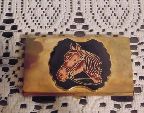 Horse Head Credit Card Business Card Case Holder ID Brass Wallet Cloissone