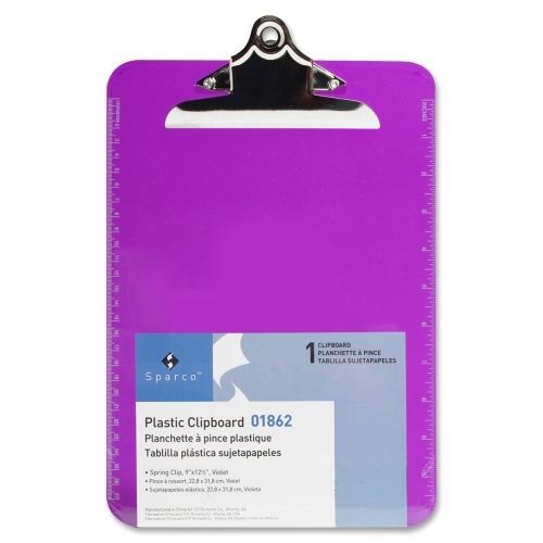 LOT OF 6 Sparco Transparent Clipboard - 9&#034; x 12.5&#034; - Spring Clip - Violet