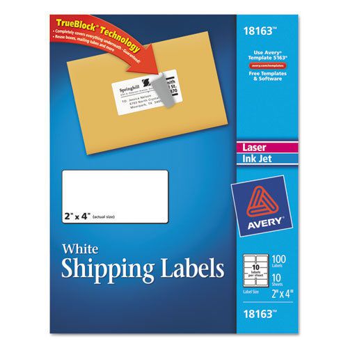 Shipping labels for laser and ink jet printers, 2 x 4, white, 100/pack for sale