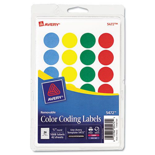 Print or write removable color-coding labels, 3/4in dia, assorted, 1008/pack for sale