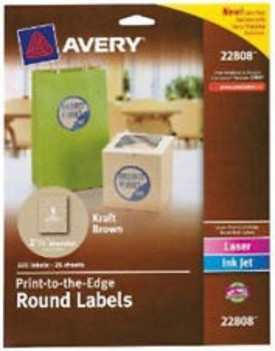 Avery 22808 Easy Peel Print-to-the-Edge Label, 2.5&#034; Circle, Brown Kraft, 225/PK