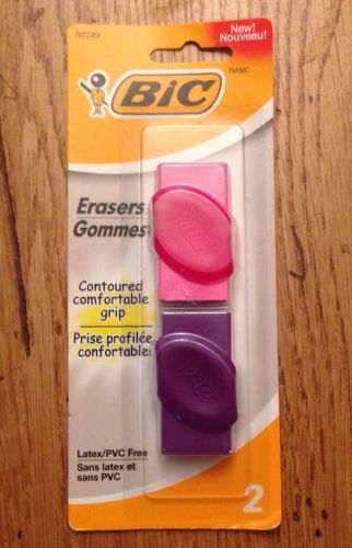 Bic Erasers Gommes Contoured Comfortable Grip Latex/PVC Free 2 pk.  PINK PURPLE