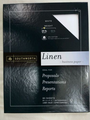 Southworth Linen Business Paper, 24 lb., 8-1/2&#034;x11&#034;, 80 Sheets/BX, White.