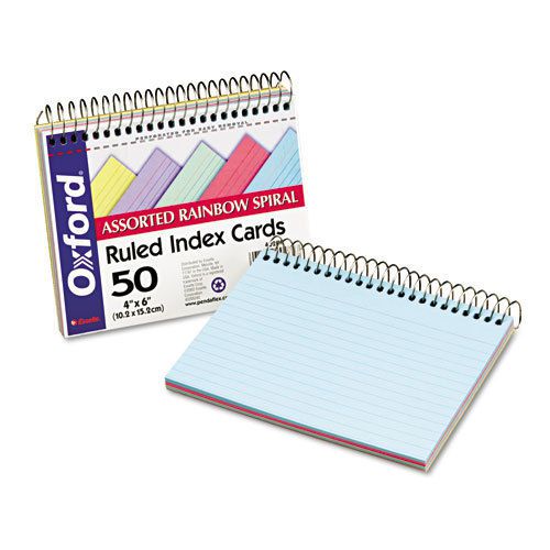 Oxford Spiral Index Cards, 4 x 6, Blue/Violet/Canary/Green/Cherry, 50/Pack