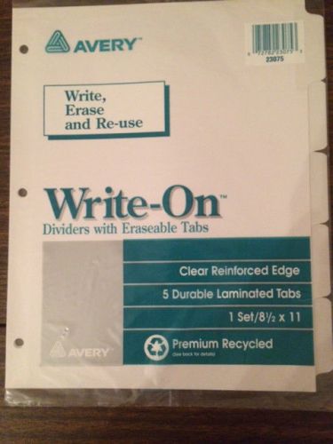 AVERY 23075 WRITE-ON DIVIDERS ERASABLE- NEW IN PACKAGE- 5 TAB- 4 Packs