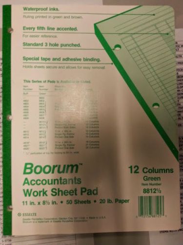 Boorum Accountants Work Sheet Pad, 11 in x 8 1/2&#034;, # 8812 1/2, 12 Columns, Green