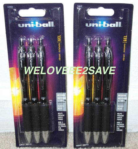 2 PACKS UNI-BALL SIGNO 207, TOTAL 6 PENS, MEDIUM 0.7 MM, BLACK INK *NEW*