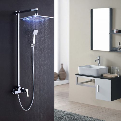 Modern LED 12 Inch Rain Shower with Handshower Chrome Shower Set Free Shipping