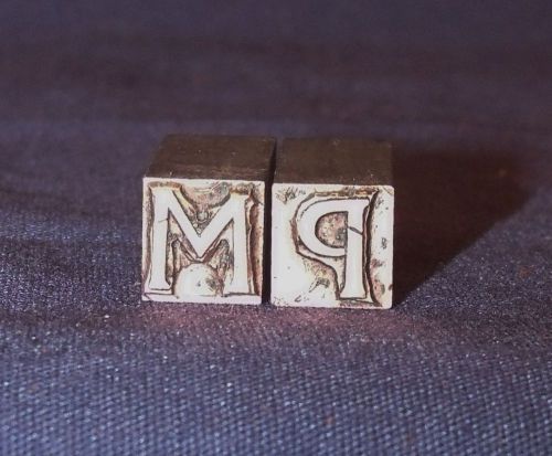 Vintage Metal Letterpress Printing Blocks- Capital Letters M &amp; P, 3/8 x 7/8